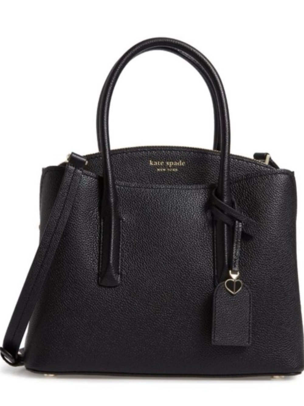 kate spade black pebbled leather satchel with gold logo